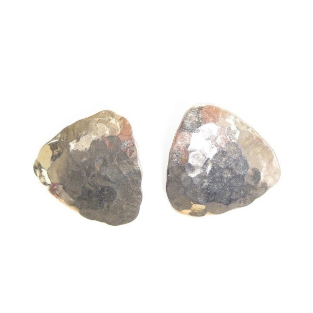 Vintage Pale Gold Plated Hammered Design Triangle Pierced Earrings